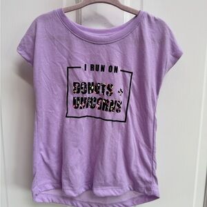 Okie Dokie 3T Purple Girls Short Sleeve Tee Shirt Top I Run on Donuts & Unicorns